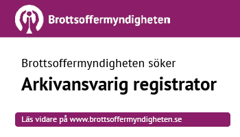 Brottsoffermyndigheten (BRÅ) söker arkivansvarig registrator. Sista ansökningsdag 15 maj2024. (Länk öppnas i nytt fönster.)